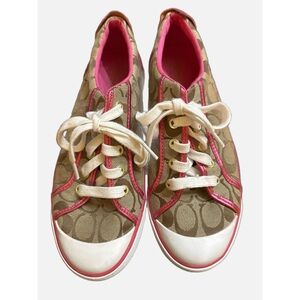 Coach Brown and Pink Sneakers with Signature Monogram
